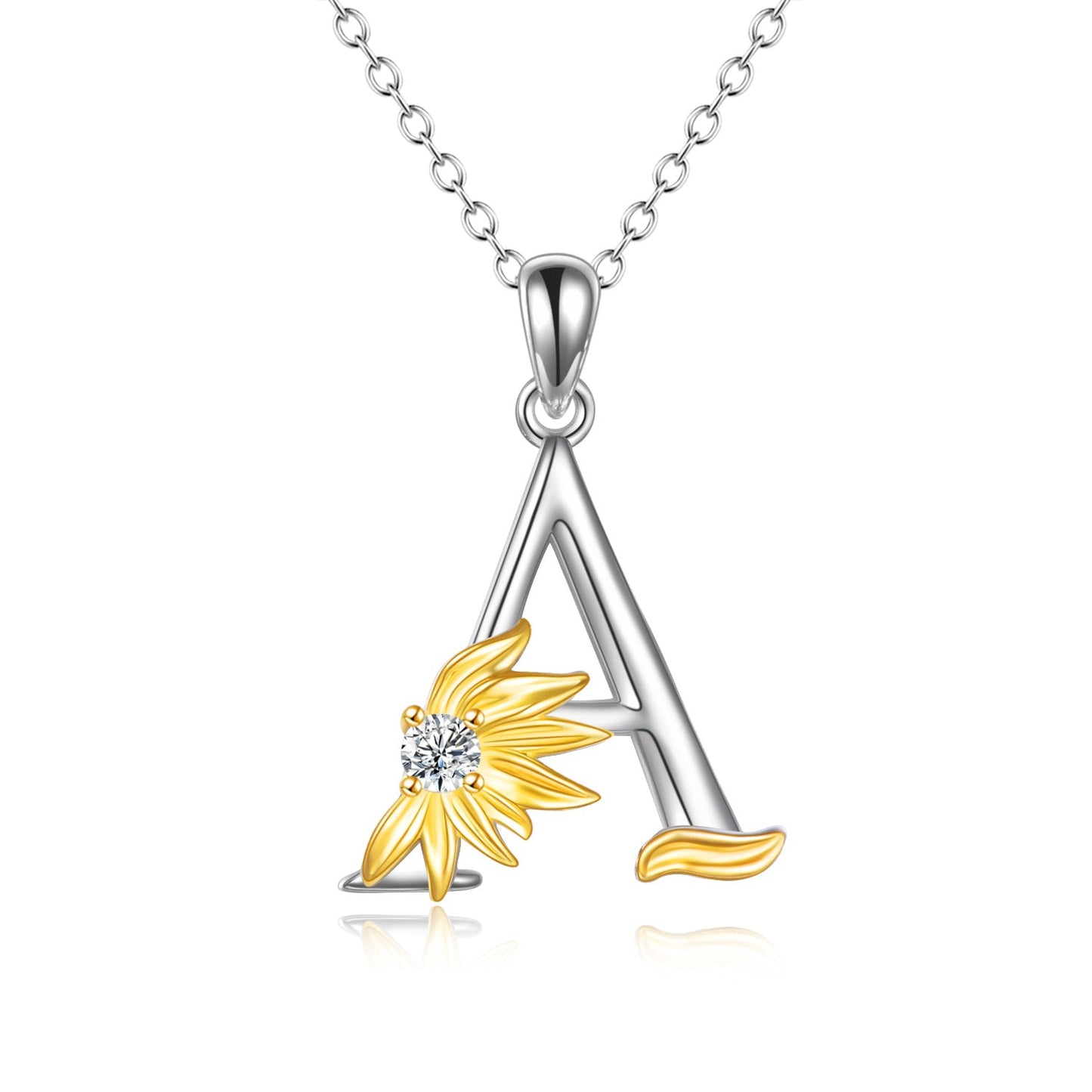 Sterling Silver Initial Alphabet Sunflower Letter Script Name Pendant Necklace - Bodycouturee