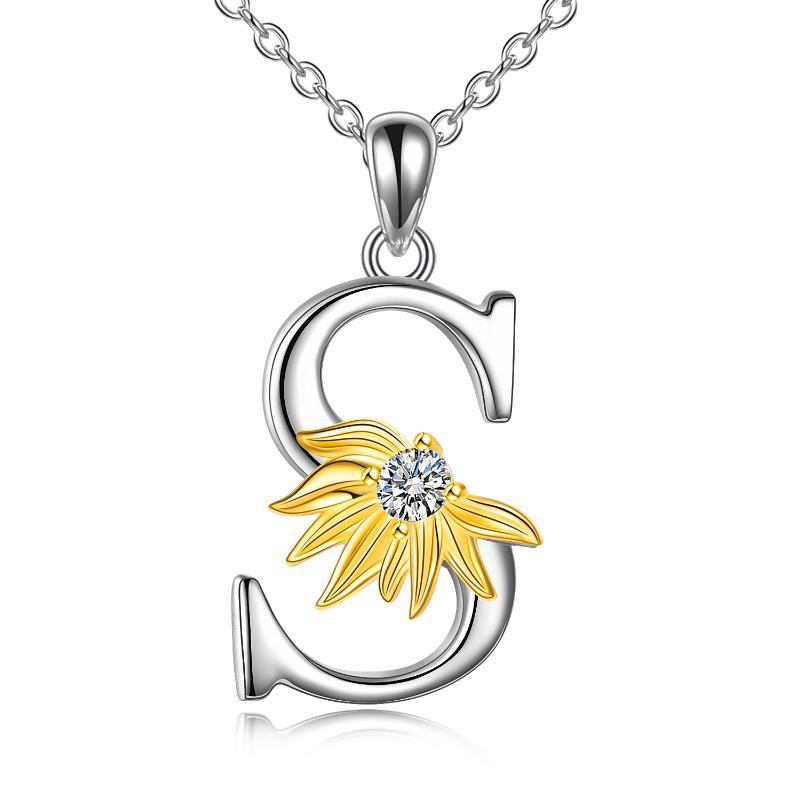 Sterling Silver Initial Alphabet Sunflower Letter Script Name Pendant Necklace - Bodycouturee