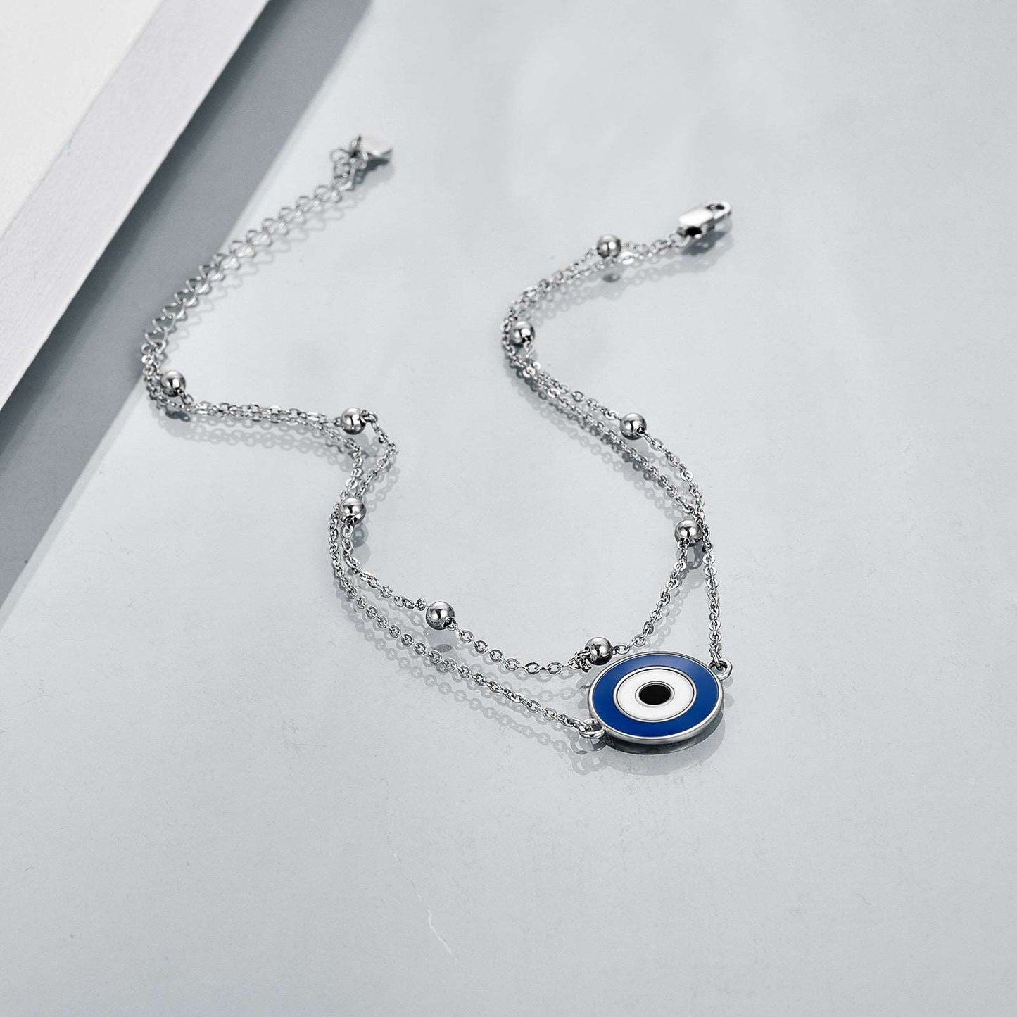 925 Sterling Silver Round Evil Eye Anklet - Bodycouturee