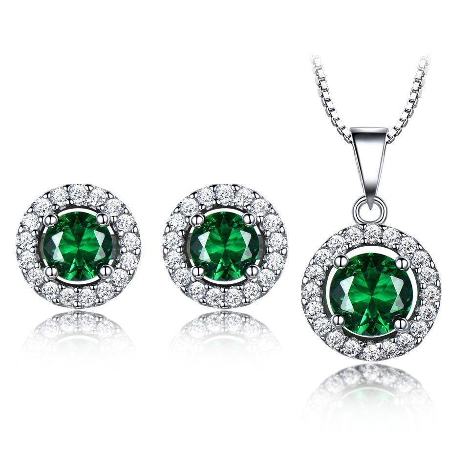 Emerald 925 Sterling Silver Round Diamond Earrings Pendant - BodycoutureeJewelryCJ dropshippingBodycoutureeCJZBLXLX23702-GreenGreenEmerald 925 Sterling Silver Round Diamond Earrings Pendant - Bodycouturee