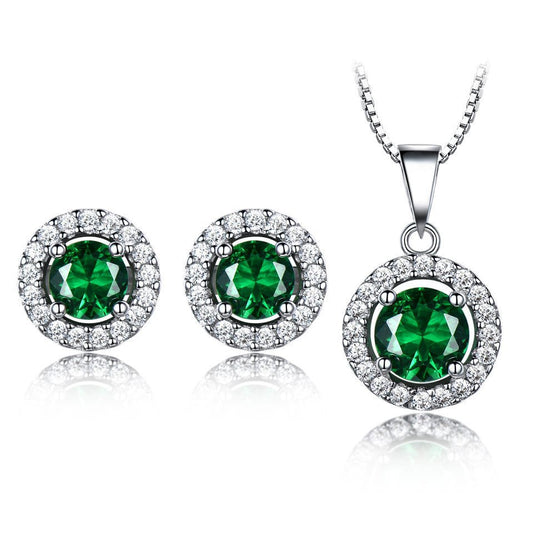 Emerald 925 Sterling Silver Round Diamond Earrings Pendant - BodycoutureeJewelryCJ dropshippingBodycoutureeCJZBLXLX23702-GreenGreenEmerald 925 Sterling Silver Round Diamond Earrings Pendant - Bodycouturee