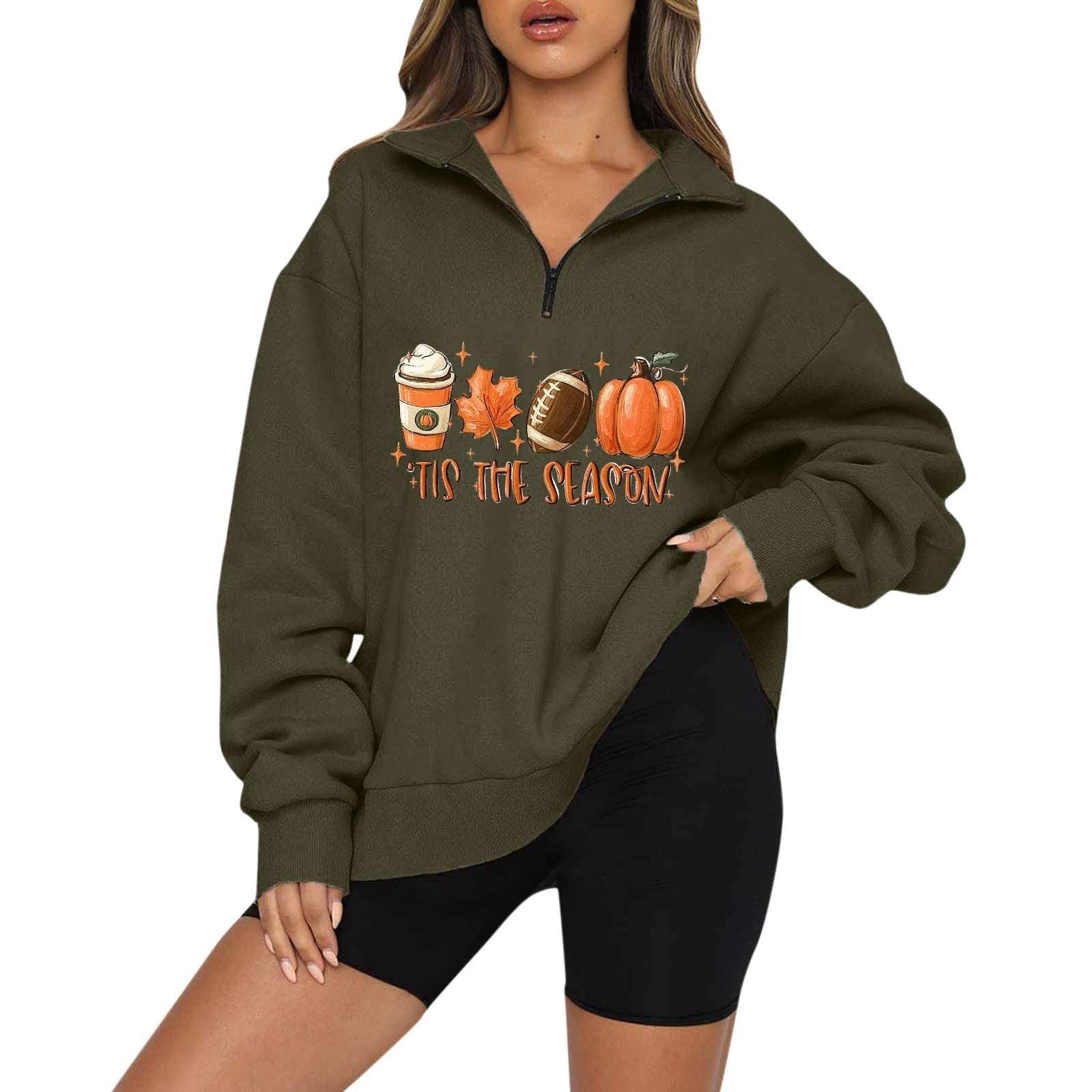 Halloween Pumpkin Print Casual Zipper Sweatshirt - Bodycouturee