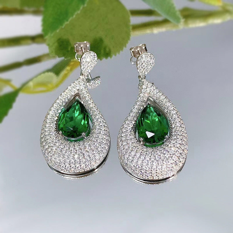 Sterling Silver 925 Emerald Teardrop Stud Diamond Earrings - Bodycouturee