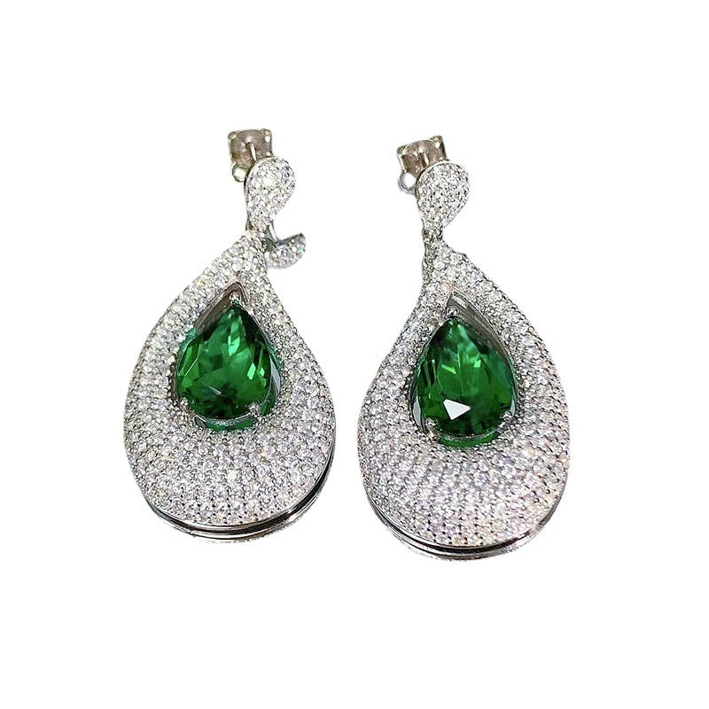 Sterling Silver 925 Emerald Teardrop Stud Diamond Earrings - Bodycouturee