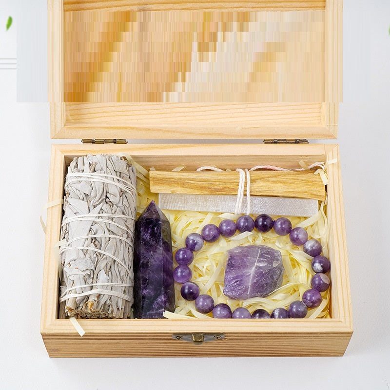 Natural Crystal Amethyst Wooden Gift Box - Bodycouturee