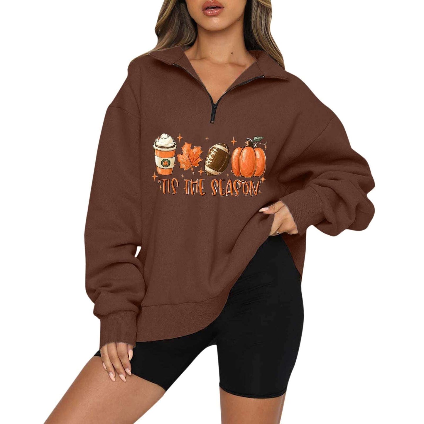 Pumpkin Print Casual Zipper Sweatshirt - BodycoutureeApparelCJ dropshippingBodycoutureeCJWY187475950XCCJWY187475950XCstyle92XLHalloween Pumpkin Print Casual Zipper Sweatshirt - Bodycouturee