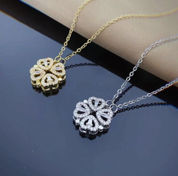 Retro Magnetic Folding Heart Shaped Four Leaf Clover Necklace Pendant - BodycoutureeNecklaceCJ dropshippingBodycoutureeCJLX134686012LOCJLX134686012LOGold and Silver1setRetro Magnetic Folding Heart Shaped Four Leaf Clover Necklace Pendant - Bodycouturee