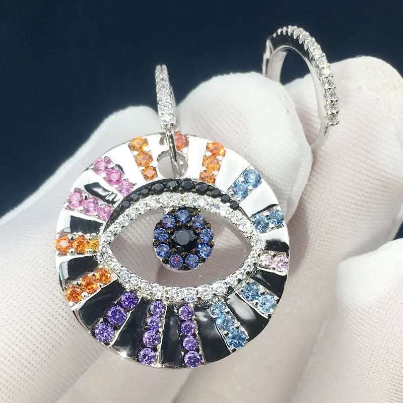 s925 Sterling Silver Colorful Diamonds Evil Eye Earrings - Bodycouturee