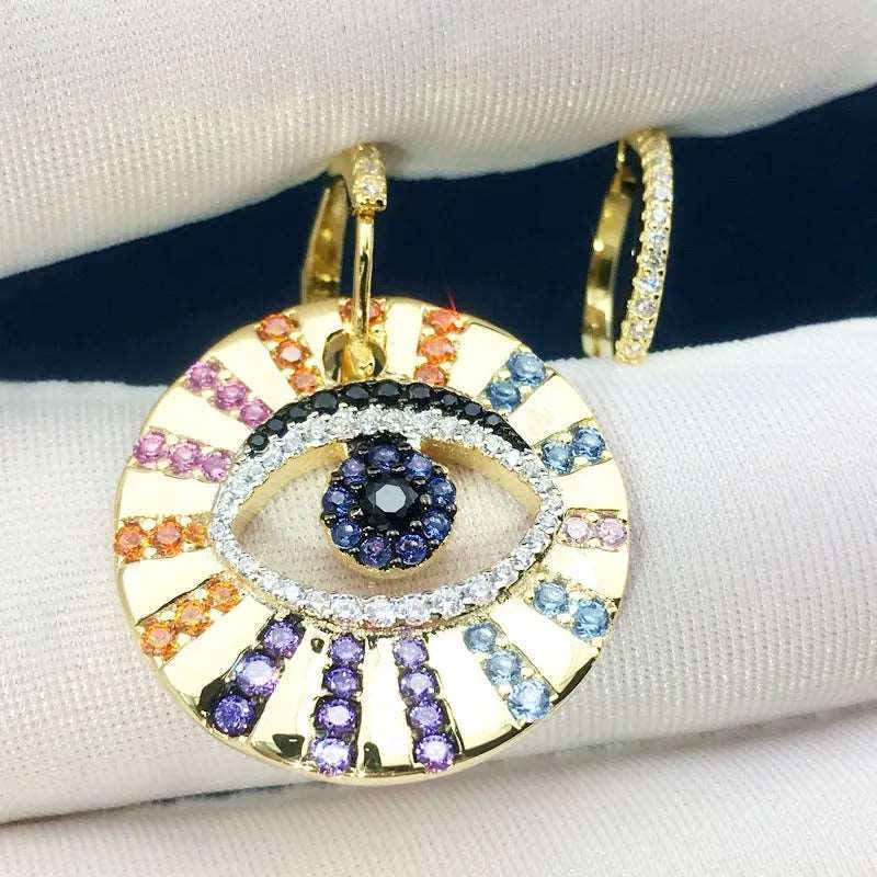 s925 Sterling Silver Colorful Diamonds Evil Eye Earrings - Bodycouturee