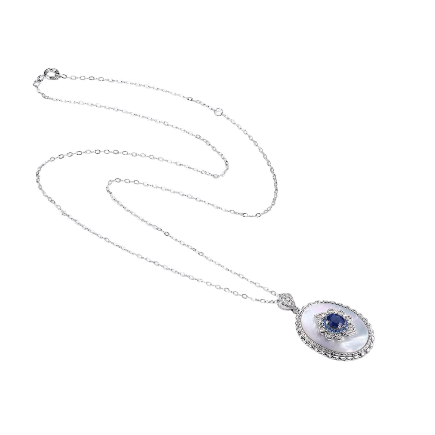 Sapphire Diamond 925 Sterling Silver Vintage Pendant Necklace - BodycoutureeNecklaceBodycoutureeBodycoutureeCJJE1587912 - Platinum goldCJJE1587912 - Platinum goldPlatinum goldSapphire Diamond 925 Sterling Silver Vintage Pendant Necklace - Bodycouturee