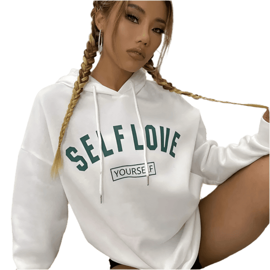 Solid Color Self Love Hooded Sweater - BodycoutureeSweaterCJ dropshippingBodycoutureeCJWY136816204DWCJWY136816204DWWhite plus velvetLWomen's Simple Solid Color Hooded Sweater - Bodycouturee