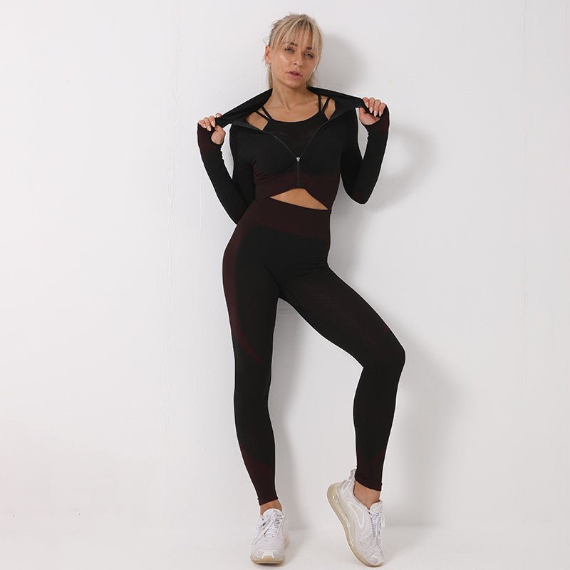 Yoga Set Crop Top Bra Tracksuit - BodycoutureeApparelCJ dropshippingBodycoutureeCJTZ1672577 - Fuchsia black - LCJTZ1672577 - Fuchsia black - LFuchsia blackLYoga Set Crop Top Bra Tracksuit - Bodycouturee